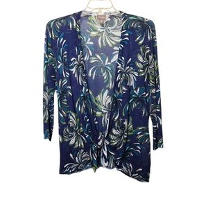 Chico's Lightweight Floral Splash Blue Green Open Cardigan XL EUC